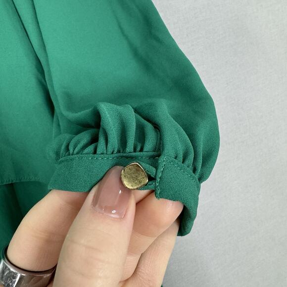 Maeve Anthro Womens Dress 4 Green Valparaiso Chiffon Tie Bow Front Career Preppy - Picture 13 of 16